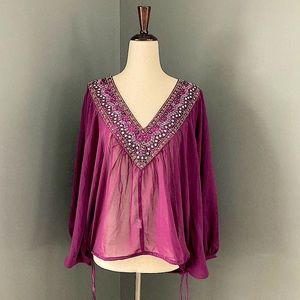 Saks Fifth Avenue Sheer Beaded Blouse XS